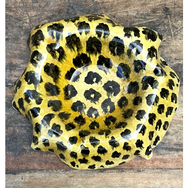 Vintage Italian Hand Painted Leopard Bowl For Sale In West Palm - Image 6 of 12