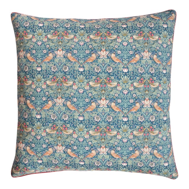 Piped Cushion Made With Liberty Fabric Strawberry Thief For Sale