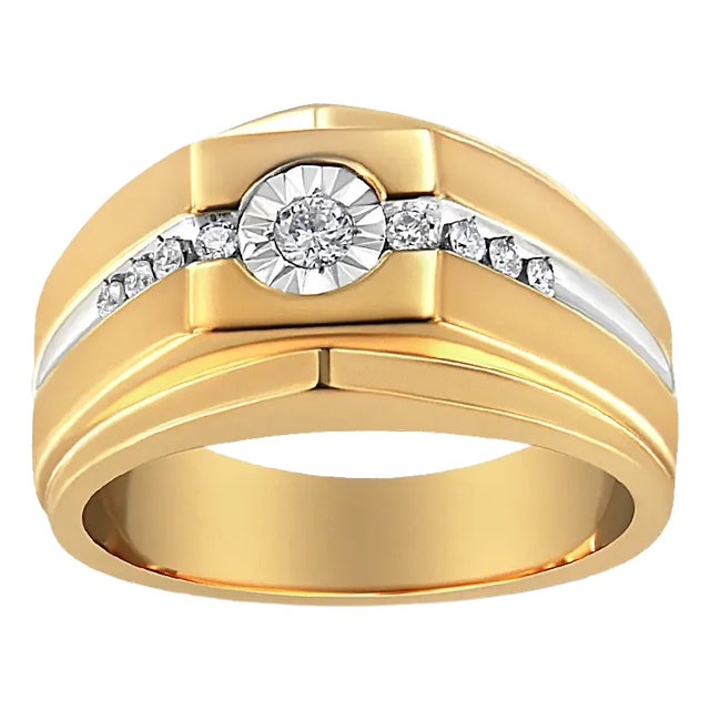 14K Yellow Gold Plated .925 Sterling Silver Miracle-Set 1/5 Cttw Diamond Men's Band Ring - Size 11 For Sale
