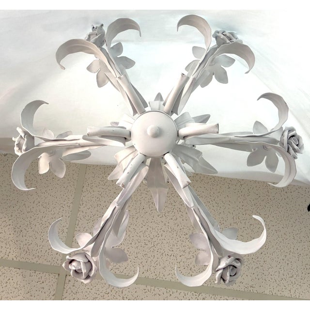 Vintage Tole 6-Light Chandelier With Rose Details For Sale - Image 12 of 18