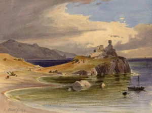 Carl Friedrich Werner, Ruffo Castle, La Scaletta, Sicily, 1834, Watercolour