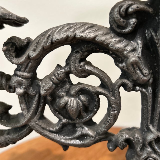 Mid 20th Century Vintage Art Nouveau Triple French Gothic Candelabra Candle Holder For Sale - Image 5 of 12