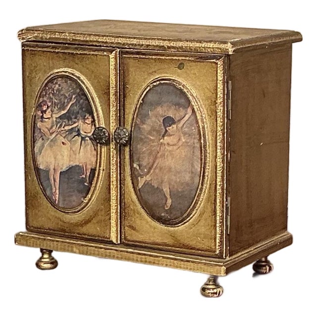 Vintage Gold-Gilt Wooden Music Box Cabinet With Ballerina Paintings, Mid 20th Century For Sale