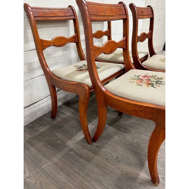 Antique Regency / Duncan Phyfe Style Needlepoint Upholstered Dining Side Chairs For Sale - Image 10 of 16