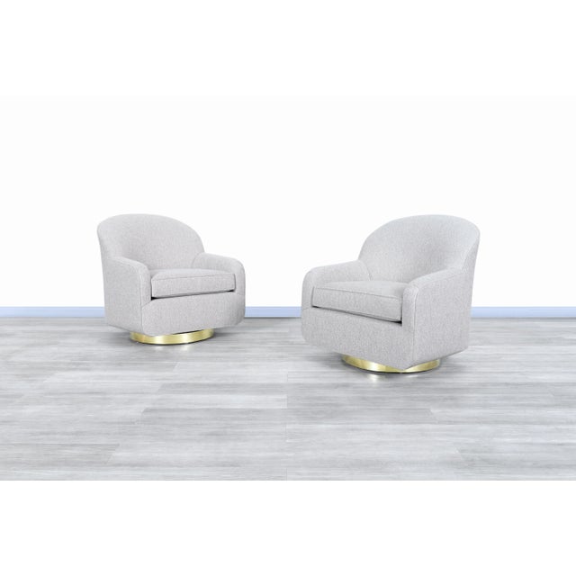 Mid-Century Modern Mid-Century Modern Brass Swivel Lounge Chairs by Directional - A Pair For Sale - Image 3 of 11