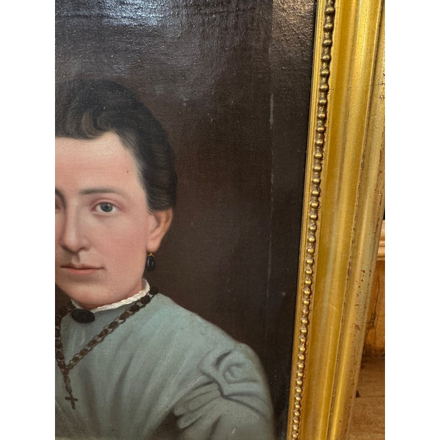 Pair of European Portrait Paintings, Mother & Daughter, Late 19th Century For Sale - Image 9 of 16