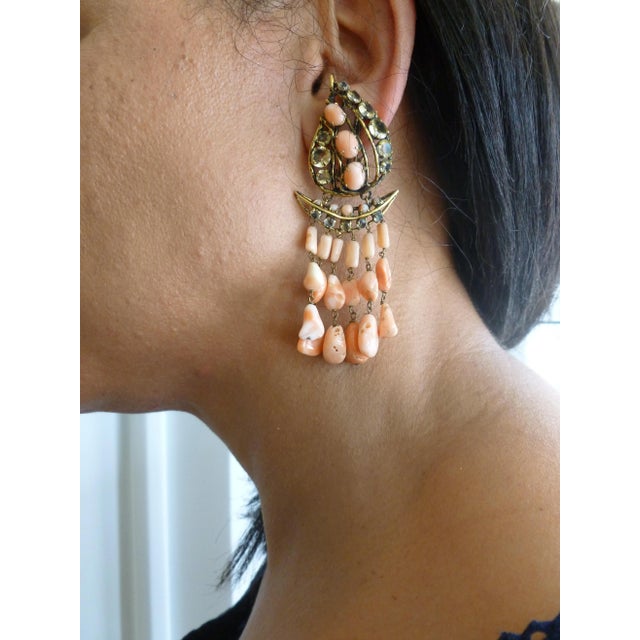 Metal Vintage Iradj Moini Angel Coral, Citrine & Rhinestone Dangle Clip on Earrings - 2 Pieces For Sale - Image 7 of 12