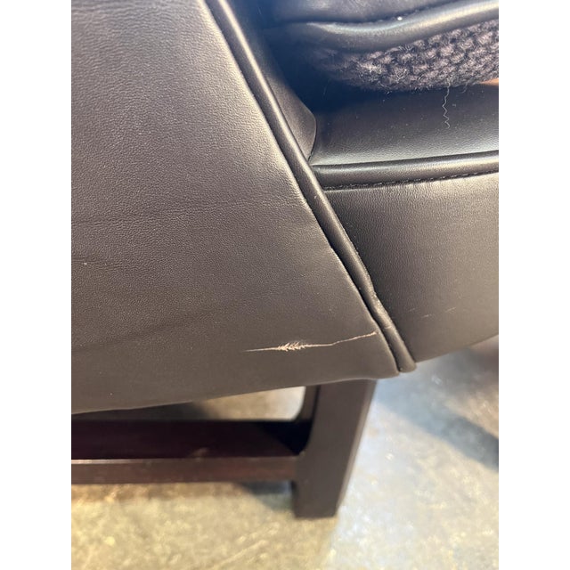 1950s Edward Wormley for Dunbar Janus Collection Wingback Lounge Chair & Ottoman in Black Leather For Sale - Image 11 of 15