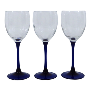 French Wine Glasses With Cobalt Stems, Set of 3