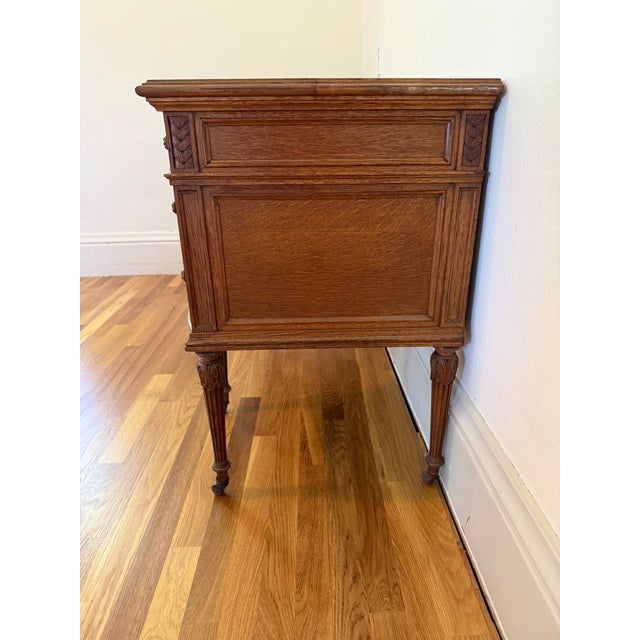 Wood Vintage Edwardian-Style Oak Pedestal Desk With Casters For Sale - Image 7 of 10