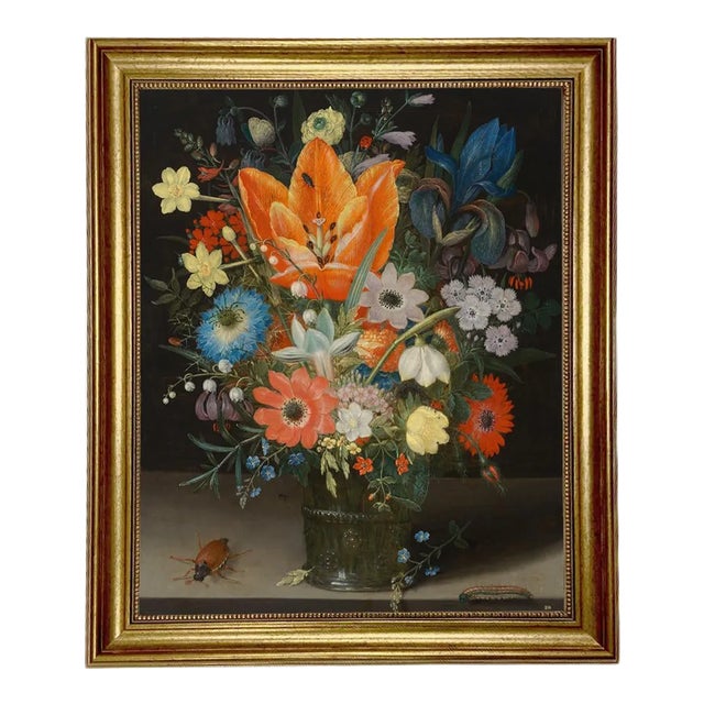 "Still Life with Iris" After Peter Binoit, Contemporary Reproduction Print on Canvas, Framed, 16 x 20 For Sale