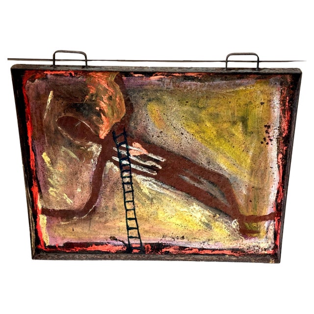 Late 20th Century Purvis Young “Burning Man” Monumental Outsider Painting on Found Steel Tray For Sale - Image 5 of 18