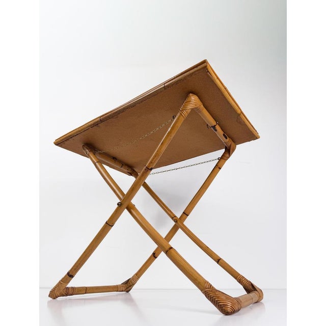 Brown Italian Mid-Century Cane, Bamboo and Woven Rattan Tray Table with Glass Top, 1970s For Sale - Image 8 of 18