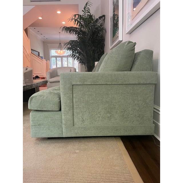 Custom Contemporary Tufted Sofa in Muted Sage Green Upholstery For Sale - Image 4 of 10
