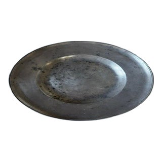 Antique European Pewter Charger With Zig-Zag Wiggle Work Initials For Sale