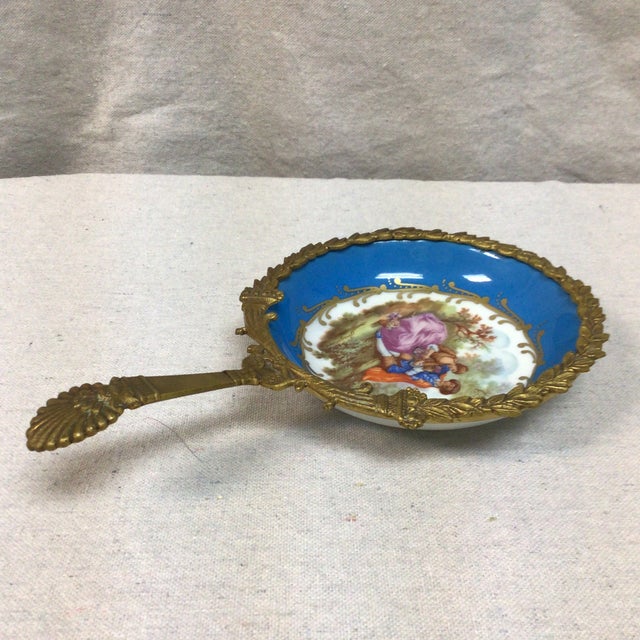 Vintage Sevres France Gold Gilt Brass and Porcelain Handled Dresser Tray For Sale In Sacramento - Image 6 of 12