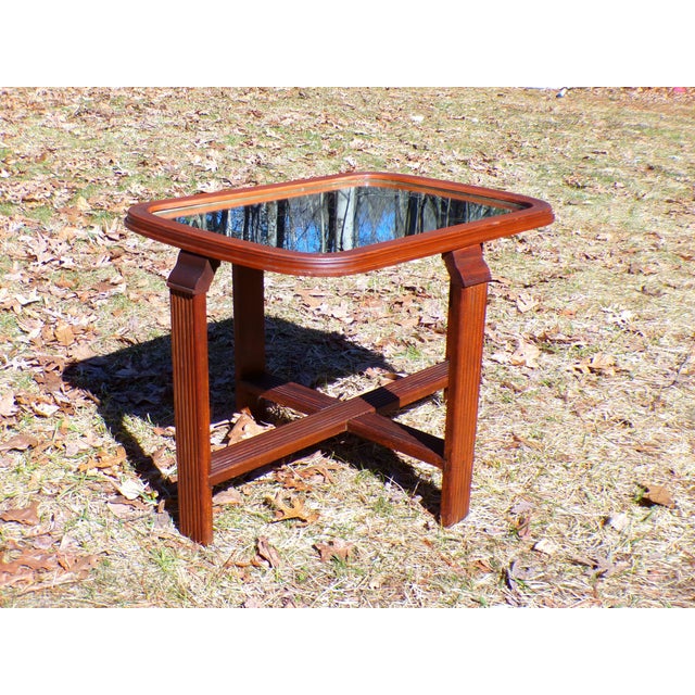 Vintage Art Deco Mirror Top End Table Solid Walnut Petite Coffee Table For Sale - Image 10 of 14
