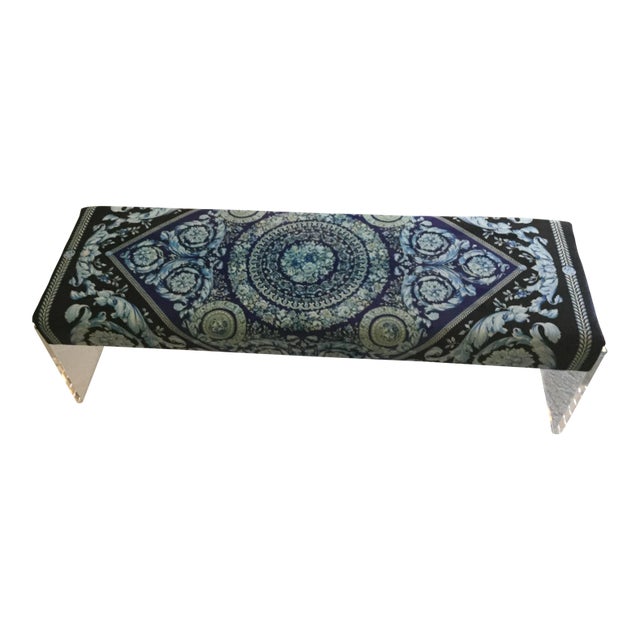 Large Lucite Charles Hollis Style With Versace Upholstery Baroque Blue Black Velvet Show Piece For Sale