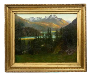 Carlo Ferrari, View of Saint Moritz, Oil on Board, 1907, Framed
