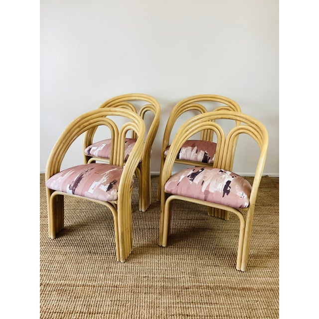 Mid-Century Modern Vintage 1980s Natural Rattan Bent Dining Chairs, Set of 4 For Sale - Image 3 of 11