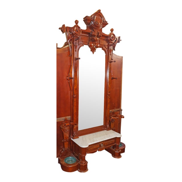 19th Century Victorian Walnut Pier Mirror Hall Tree Attributed to Thomas Brooks For Sale