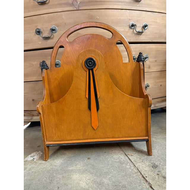 21” tall x 16.5 “ wide x 9” deep Deco wood book and magazine holder. 1920- 1930’s