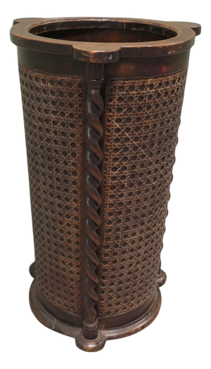 Large Country House Stick Stand in Barley Twist and Bergere, 1900s