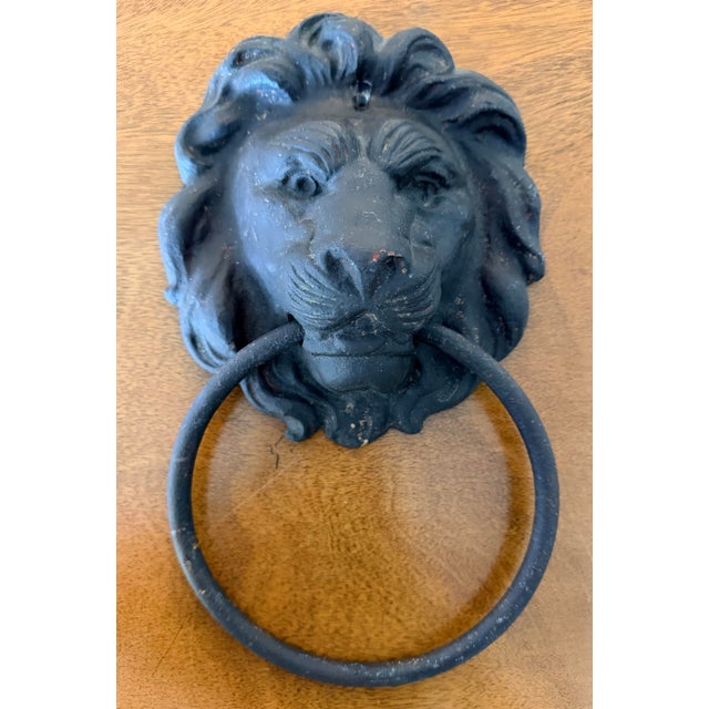 Metal Vintage Lion Head Cast Metal Door Knocker With Antique Patina For Sale - Image 7 of 7