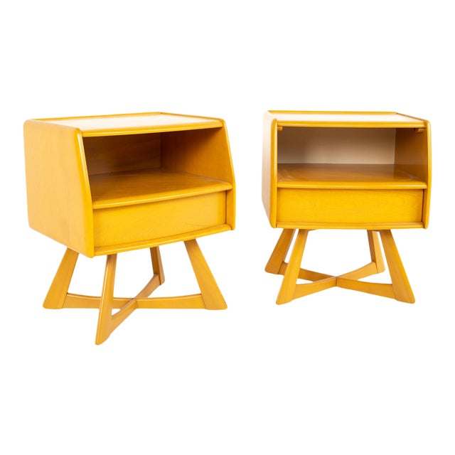 Heywood Wakefield Sculptura MidCentury Wheat Nightstands a Pair