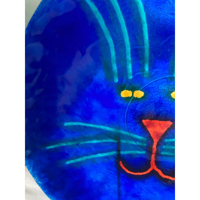 Abstract Expressionism Modern Hand Painted Cobalt Blue Decorative Cat Plate by Jan Steninge Slott For Sale - Image 3 of 7