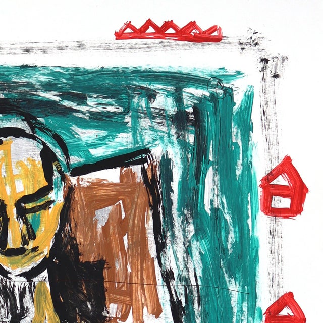2020s Cubist Chair Pose - Original Cubist Pop Art Acrylic Painting on Newspaper by Gary John For Sale - Image 5 of 6