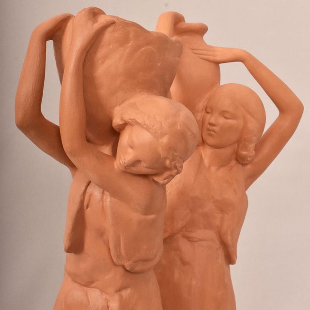 Orange Amedeo Gennarelli, Art Deco Sculpture of Two Young Women with Amphora, 20th Century, Terracotta For Sale - Image 8 of 12