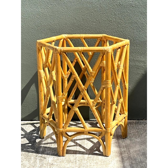 Late 20th Century Vintage Chinese Chippendale Rattan Table Pedestal For Sale - Image 5 of 12