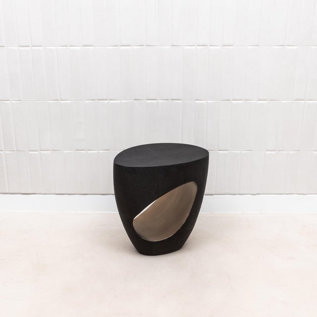 Stool in Black Shagreen With Bronze Patina Brass by R&y Augousti For Sale In Los Angeles - Image 6 of 11