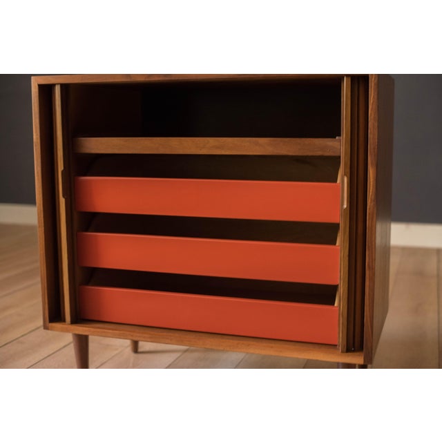 Wood Vintage Milo Baughman Walnut Tambour Door Cabinet for Glenn of California For Sale - Image 7 of 16
