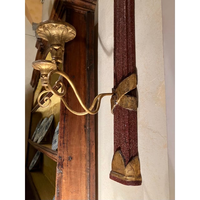 Large Tuscan Empire Giltwood and Faux Porphyry Wall Sconces, Set of 2 For Sale - Image 5 of 15