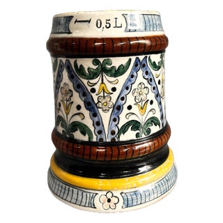 Vintage Hand-Painted Majolica Stein / Mug – European Folk Art, 0.5l For Sale