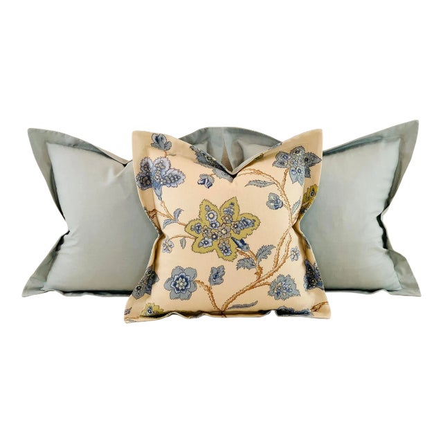 Fabricut French General Aqua Blue Cream Green Babette Floral Vine Pillow Covers- Set of 3 For Sale