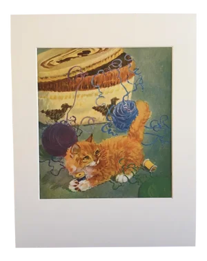 Vintage Diana Thorne Cat Print "Kitten in a Tangle"