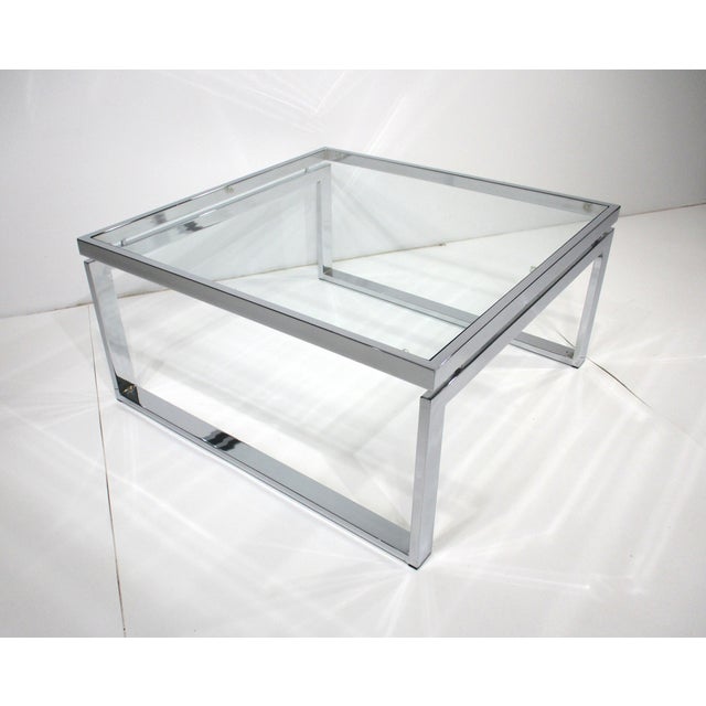 Mid-Century Modern Milo Baughman Styled Chrome Glass Coffee Table For Sale - Image 3 of 9