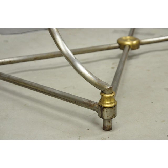 Silver Vintage Directoire Maison Jansen Style Steel & Brass Marble Top Console Table For Sale - Image 8 of 18