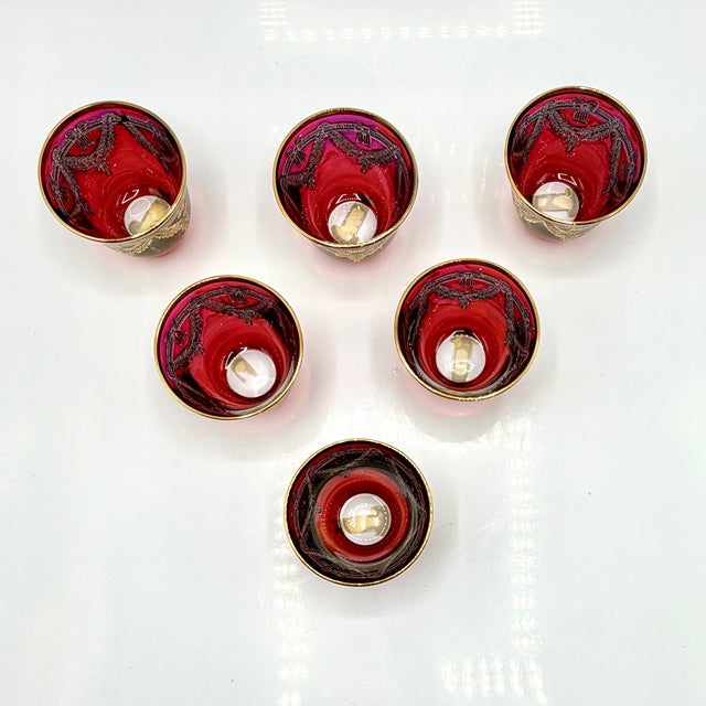 Italian Ruby Red Crystal Liqueur Cups with 24k Gold from Interglass, 1980s, Set of 6 For Sale - Image 10 of 11