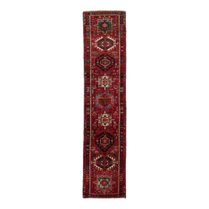 Vintage Red Heriz Handmade Wool Runner Rug in Red With Allover Design