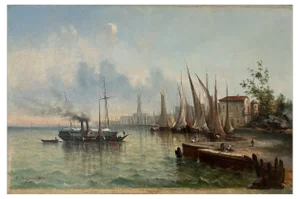 Victor Philipsen, Vue de port, Oil on Canvas
