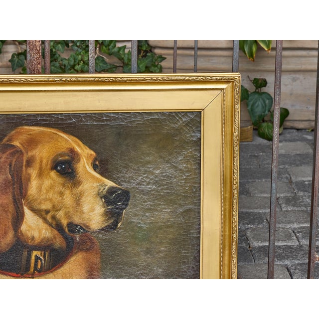 Wood Victorian Oil Portrait of a Bloodhound Titled Odino, After Landseer, 1875 For Sale - Image 7 of 12