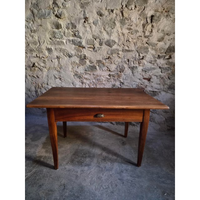 Antique French Walnut Farmhouse Dining Table with Drawer, 1900s For Sale - Image 9 of 18
