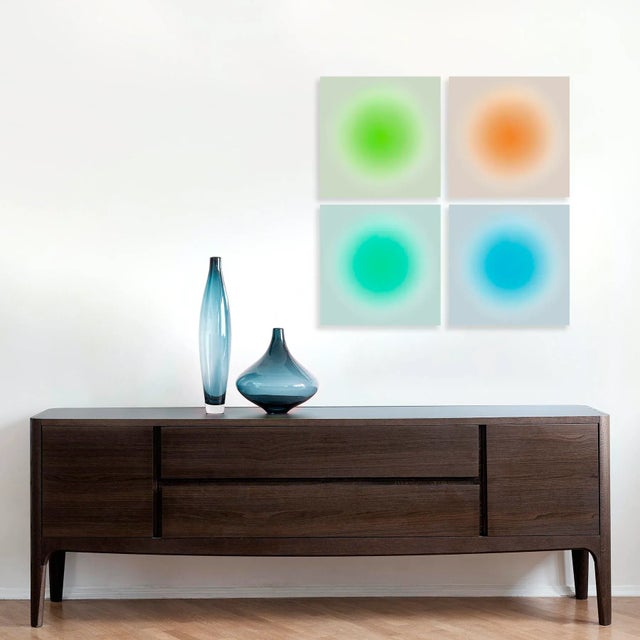 Angela Cameron collectable contemporary art print set of 4 - "Sun Series" vibrant colourful bursts of orange, blue, teal...