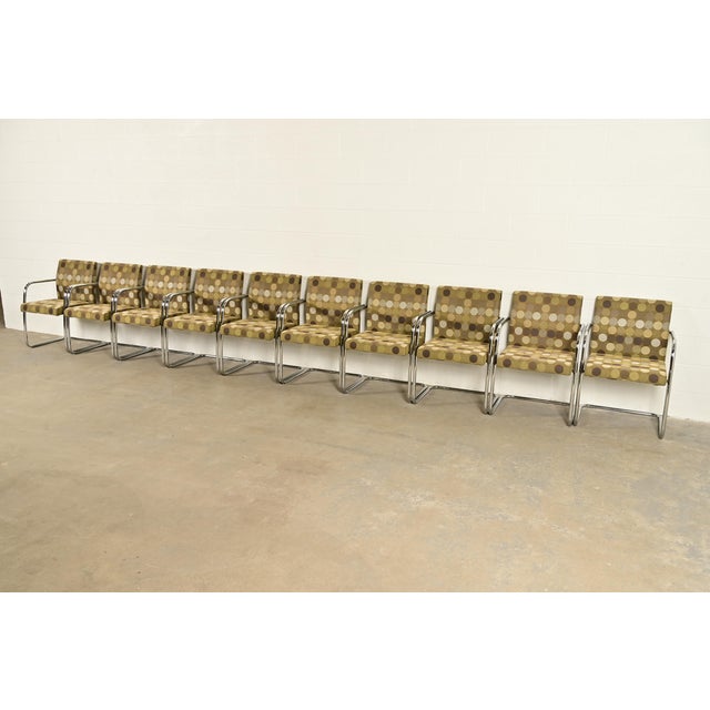 Metal Mies Van Der Rohe Brno Style Mid-Century Modern Chrome Tubular Cantilever Club Chairs, Set of Ten For Sale - Image 7 of 15