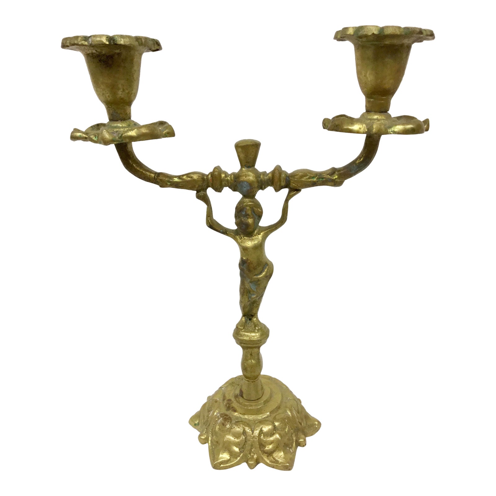 Antique Brass Cherub Candle Stick Chairish