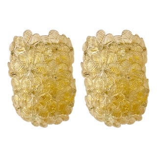 Golden Millefiora Murano Glass Wall Lights from Barovier & Toso, Italy, 1980, Set of 2 For Sale